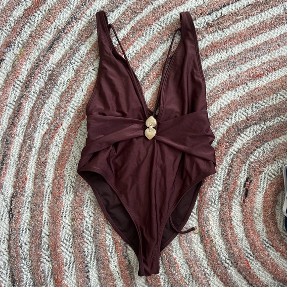 River Island Swim River Island Brown Plunge One Piece Swimsuit Poshmark